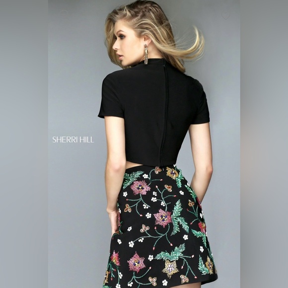 NWT SHERRI HILL 2 PCS TOP AND SKIRT SET SEQUINED FLORAL BEADED MINI DRESS 50586 - Picture 4 of 6